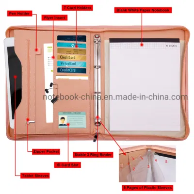 Ring Binder Portfolio with Calculator Conference Folder Notepad Binder Durable Multi Function A4 Leather Folio